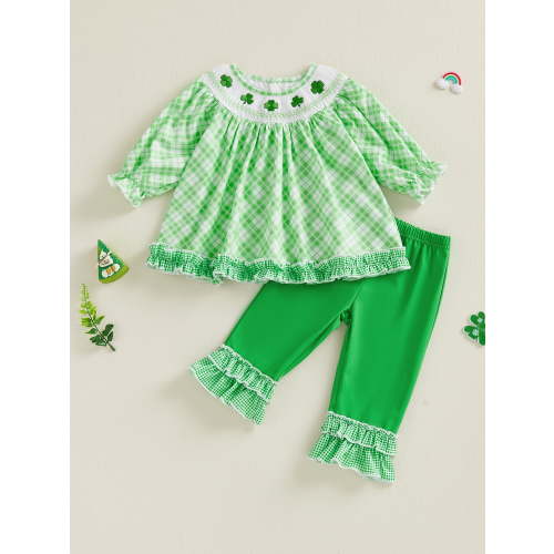 Loicainy Toddler Baby Girl Irish Outfit 6 12 18 24 Months 2T 3T Clover Long Sleeve Tops and Ruffled Flared Pants 2 Piece Spring Clothes Set