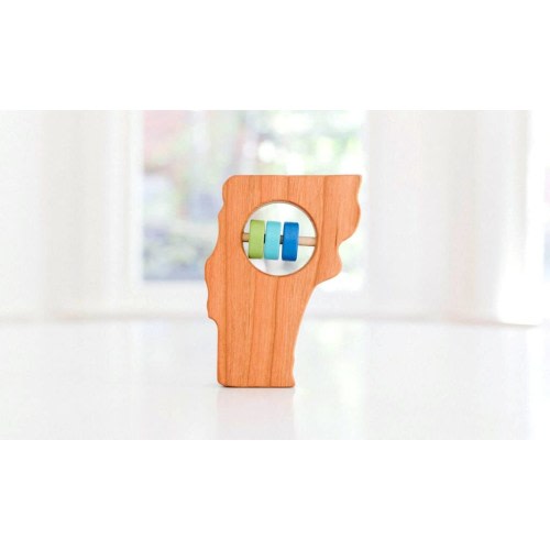 Vermont State Baby Rattle: Modern Cherry Wood Toy