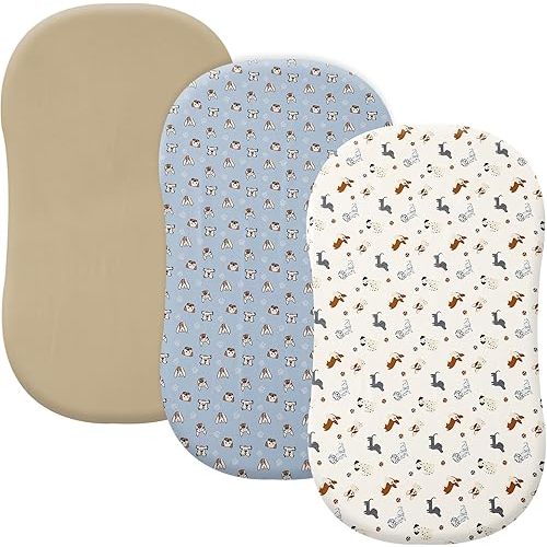 PHF 3 Pack Soft Bassinet Sheets, Pet Dogs Breathable Comfy Cradle Sheets for Baby Boys Girls Neutral, No Slip Universal Fit for Most Cradle and Bassinet Mattress, Pet Dogs