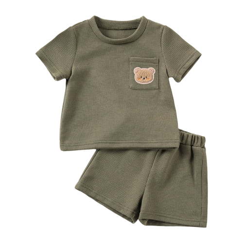HCNTES Baby Boy Shorts Set Summer Clothes Toddler Bear Embroidery Short Sleeve Lapel T Shirt Shorts Outfit boy clothes sizes 12 mo and up(0-3 Months,AG)
