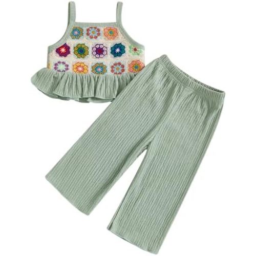 Baby Girl Outfits Crocheted Ruffled Camisole And Elastic Pants Set 6 12 18 24 Months 2 3 4 T