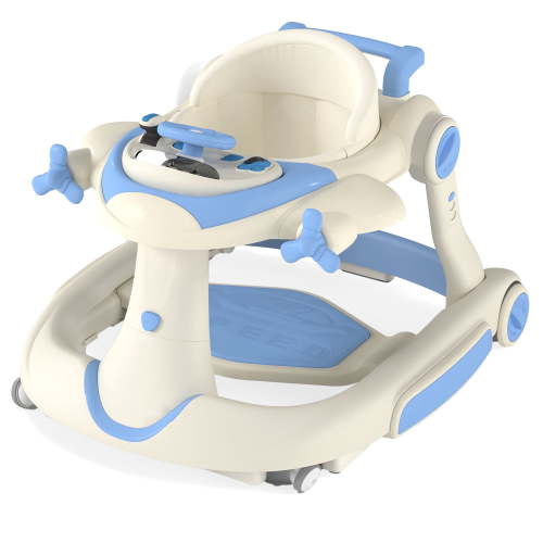 AILEEKISS 5-in-1 Musical Baby Walker with Wheels, Foldable Baby Walker for Boys Girls, Blue