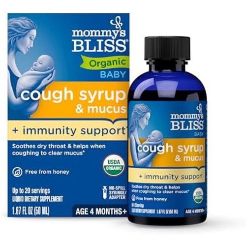 Mommy's Bliss Organic Baby Cough Syrup and Mucus + Immunity Support, Contains Agave & Ivy Leaf, 4 month+, 1.67 Fl Oz