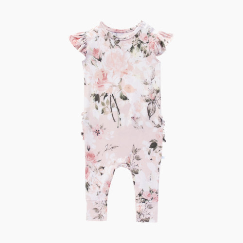 Posh Peanut Ruffled Capsleeve Romper - Vintage Pink Rose, 3-6 Months