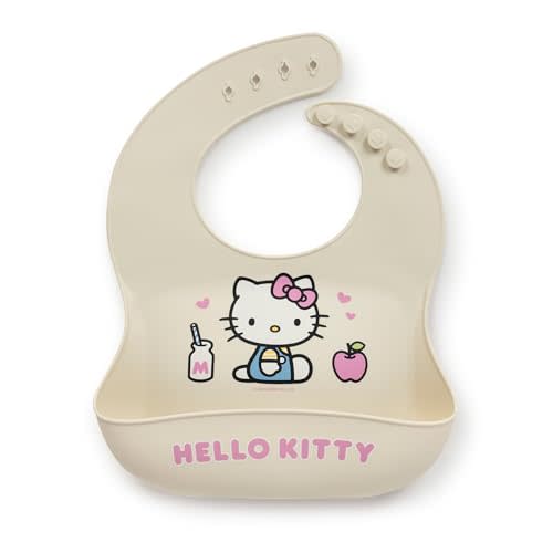 JuJuBe x Hello Kitty Cherry Blossoms Silicone Baby Bib, Soft Baby Bibs for Toddlers, Adjustable Neck, Deep Pocket for Mess Control, Dishwasher Safe, Easy to Clean Toddler Feeding Essentials