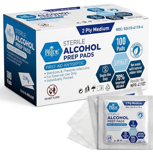 MED PRIDE Sterile Alcohol Prep Pads, Antiseptic, 70% Isopropyl, Individually Wrapped, Medical Grade 2 Ply Wipes (200 Count (Pack of 1) White)