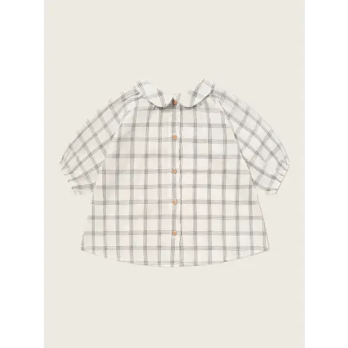 ORGANIC ZOO NAVY WINDOW CHECK COLLAR DRESS