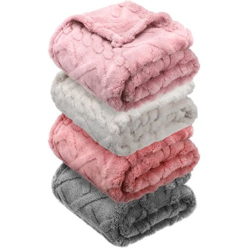 VitalCozy 4 Pcs Soft Fleece Baby Blankets Set 30" x 40" 3D Plush Warm Nursery Swaddling Bed Blanket Little Boys Girls Infant Toddlers and Newborn Receiving Gifts Blankets(Pink Set)