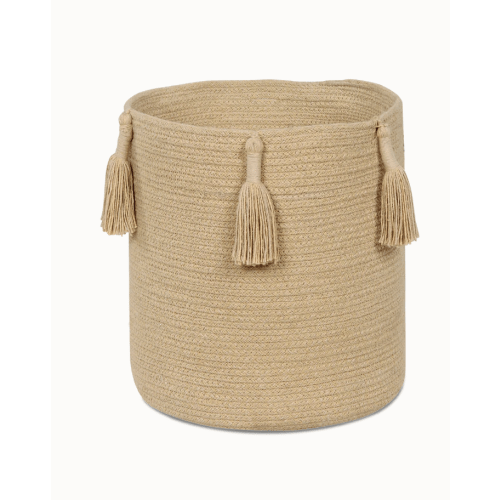 STORAGE BASKET FRINGES WOODY HONEY