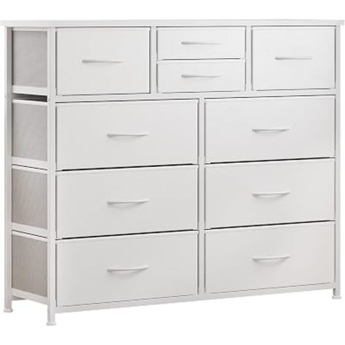 LUMTOK 10 Drawers Dresser with Fabric Bin for Bedroom,Closets,White Dresser