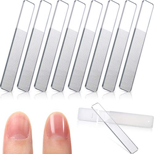 8 Pieces Nano Shiner Files Glass Natural Nail Files Crystal Shiner Buffer Polisher with Case for Natural Nails