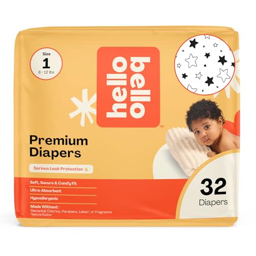 Hello Bello Diapers, Size 1 (8-12 lbs) Superstars, 32 Count of Premium Disposable Baby Diapers, Hypoallergenic with Soft, Cloth-Like Feel