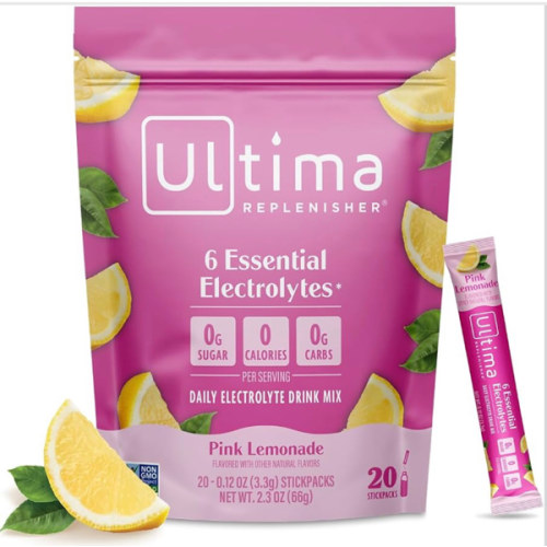 Ultima Replenisher Pink Lemonade Electrolyte Packets, 20 Stickpacks | Daily Zero Sugar Powder Hydration Packets with 6 Key Electrolytes & Minerals - Sugar Free & Keto Friendly
