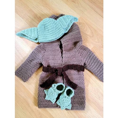Handmade crochet baby yoda grogu hat, shoes, robe or outfit, costume, photo props