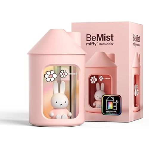 Mipow X Miffy Double Spray Humidifier 2.0 Smart App-Control RGB LED, Mini Cute Humidifier with Night Light, 500ml for Bedroom, Nursery/Office - Pink
