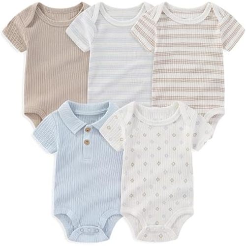 Kiddiezoom Newborn Baby Bodysuit Short-Sleeve Rompar Clothing Set 5-Piece