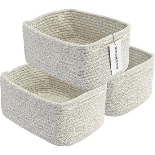 Small Woven Storage Baskets 12“X8”X5“ Decorative Rope Bins for Organizing Shelves, Closets, and Toys, Empty Gift Baskets, Cute Organizer Basket for Home and Office (grey, regular)