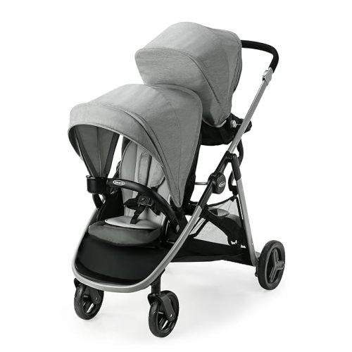 Graco Ready2Grow LX 2.0 Double Stroller, Twin Baby Stroller Features Bench Seat and Standing Platform Options, Compact Fold Perfect for Baby Travel, Clark