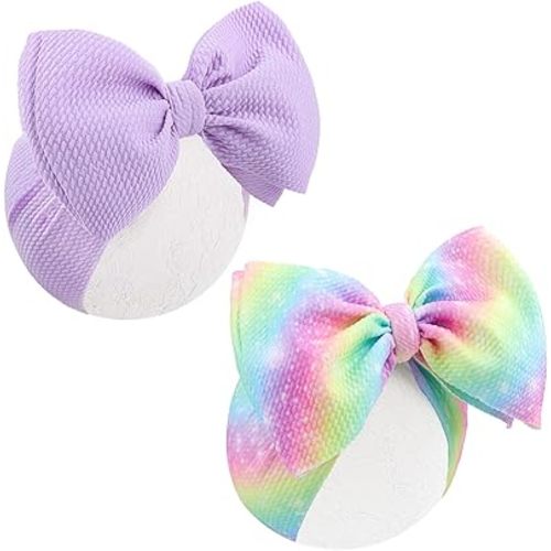 Rainbow Headbands for Baby Girls Hair Bows 2pcs Newborn Infant Toddler Kids Hair Accessories Purple Colorful Head Bow