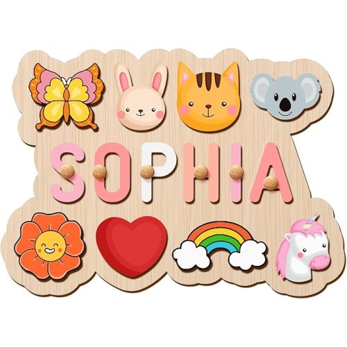 Personalized Name Puzzle - Custom Wooden Puzzle for Toddlers 1-3 - Unique Baby Shower, Christmas & 1st Birthday Gift for Boys and Girls - Keepsake Montessori Toy (Wave)