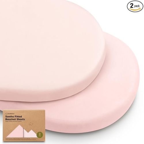 2-Pack Organic Baby Bassinet Sheets Boys, Girls - 100% Cotton Bassinet Mattress Sheets Compatible with Halo Bassinest Swivel Sleeper, Graco, Baby Delight, Universal Bassinet Fitted Sheets (Mist Rose)