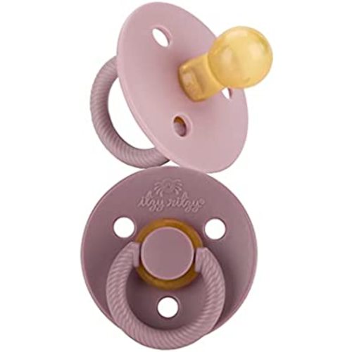 Itzy Ritzy Natural Rubber Pacifiers, Set of 2 – Natural Rubber Newborn Pacifiers with Cherry-Shaped Nipple & Large Air Holes for Added Safety; Set of 2 in Orchid & Lilac, Ages 0 – 6 Months