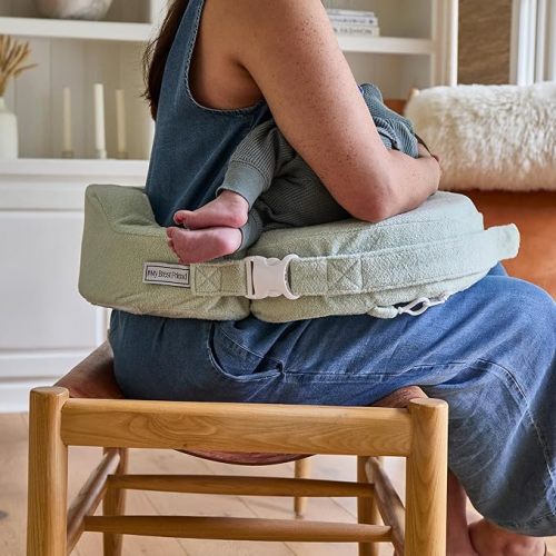 My Brest Friend Nursing Pillow - Deluxe - Enhanced Comfort w/Slipcover - Ergonomic Design for Ultimate Breastfeeding Support for Mom & Baby - Adjustable Backrest and Handy Side Pocket, Spring Green