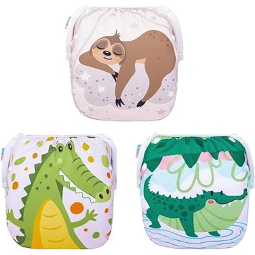 ALVABABY Swim Diapers Reusable Washable Adjustable 3 Pack Swim Diaper for Toddlers Baby Boys Girls Swimming Lessons 0-2T