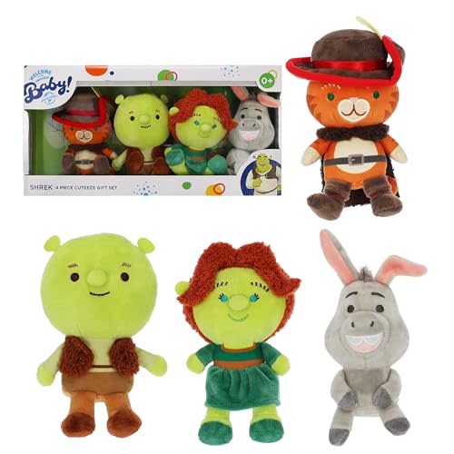 Kids Preferred Shrek Cuteeze 4 Piece Set - 6 Inch Shrek, Fiona, Donkey, and Puss in Boots Plush - Beans in Body for Comfort, for Baby Boys & Girls