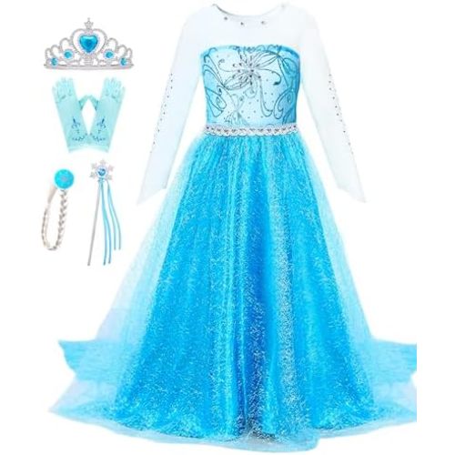 Girls Princess Elsa Dress Costume - Halloween Birthday Party Dress Up for Toddler Girl Kids 3t 4t 5t 6t 7t 8t
