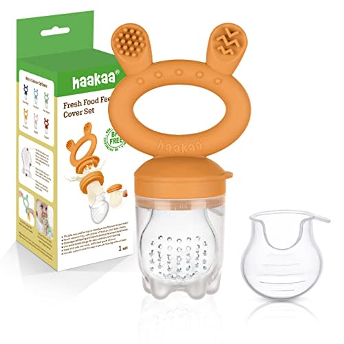 Haakaa Baby Fruit Food Pacifier Feeder | Breastmilk Popsicle Mold for Teething| Food Grade Silicone Feeder with Pouch Cover for Milk Freezing, Help Baby Teething Relief, BPA Free (Pumpkin)