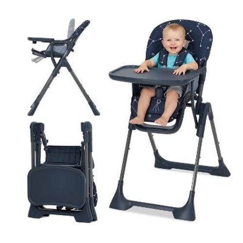 Dark blue Foldable Baby High Chair with Adjustable Height, Backrest, Footrest & Removable Tray