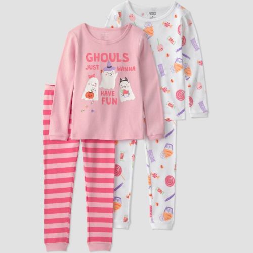 Carter's Just One You® Baby Girls' 4pc Long Sleeve Ghouls and Candy Printed Cotton Halloween Pajama Set - White/Pink 18M