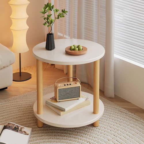 Deeceymbur Bedside Table Bookshelf for Kids Room Bedside Table 2-Tier Round Open Shelf Rack for Bedroom Living Room Office Bathroom White