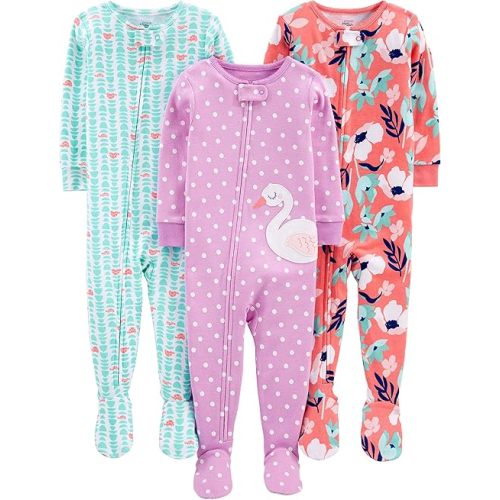 Simple Joys by Carter's Girls' 3-Pack Snug Fit Footed Cotton Pajamas