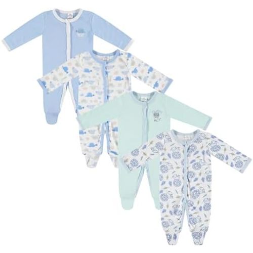 Cudlie 4-Pack Infant Footed Snap Coverall, Multipack Baby One-Piece Outfits, Soft Cotton Blend, Easy Snap Closure, 0-9M