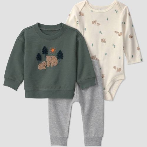 Carter's Just One You® Baby Boys' 3pc Bear Sweatshirt with Long-Sleeve Bodysuit and Jogger Pants Set - Green 12M