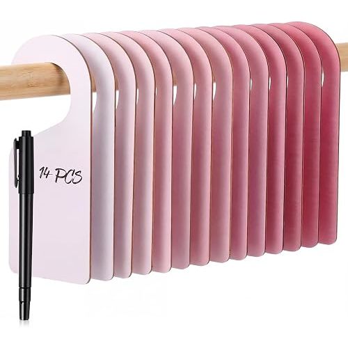 Patelai 14 Pcs Blank Wooden Clothing Rack Divider with Marker Pen Closet Blank Organizers Hanger Separators Hanging Closet Divider for Home Nursery Clothes(Pink)