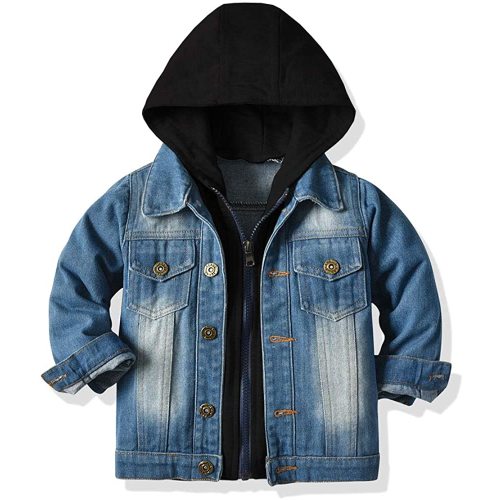 JMOORY Baby Boys Denim Jacket Kids Toddler Zipper Hoodie Jeans Jacket Top(70/6-12 Months, Black)