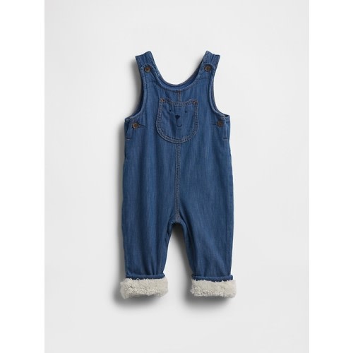 Baby Cozy-Lined Denim Bear Pocket Overalls