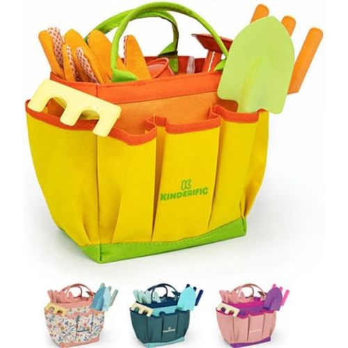 Gardening Set, Tool Kit, for Kids, STEM, Includes Tote Bag, Spade, Watering Can, Rake, Fork, Trowel and Gloves (Sunshine)