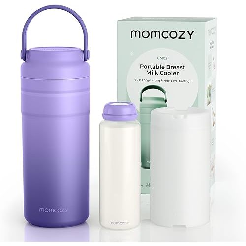Momcozy Portable Breast Milk Cooler for Travel, 24H Ice-Free Cooling Breastmilk Storage Bottles Container, 12oz Leak Proof Outdoor Small Freezer, Baby Breastfeeding Essential for New Moms