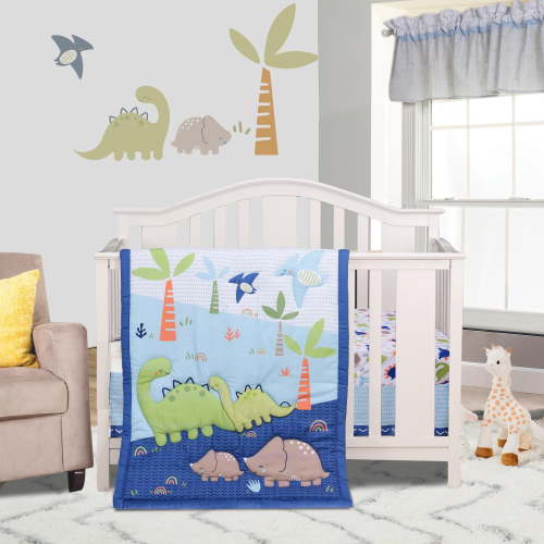 3-Piece Dinosaur Crib Bedding Set | Standard Nursery Comforter, Fitted Sheet & Skirt