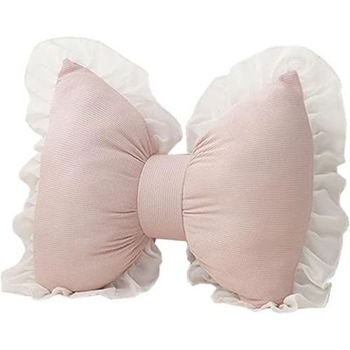 Fenteer Cute Bow Cushion, Soft Bowknot Decorative Throw Pillow, Comfortable Sofa Lumbar Pillow, Aesthetic Home Decor Bow Shaped Plush Bedside Cushion for Nursery Bed Sofa Couch, Style A Pink