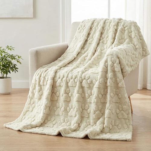 Horaldaily Dog Paws Blanket Throw, Beige Farmhouse Dog Paws Soft Fuzzy Plush Faux Fur Cozy Blankets for Couch Sofa Bed Lounging, Ideal Gifts for Kids Adults Wife Self, 50x60