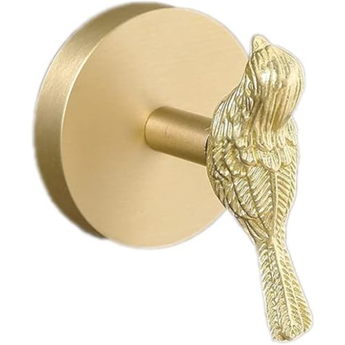 HwrtYeg Bird Shape Hooks - 1 Pcs Brass Towel Robe Hooks, No Drill Wall Mount, Stainless Steel & Brushed Brass Finish, Ideal for Bathroom & Kitchen