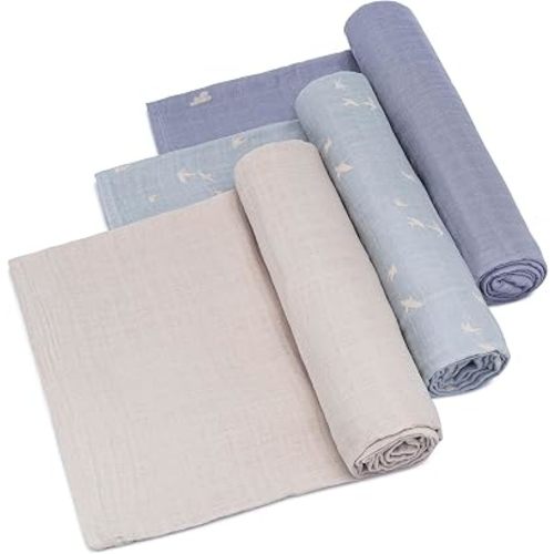 Parker Baby Co. Soft Muslin Baby Swaddle Blankets, 3 Pack - Cloud Set