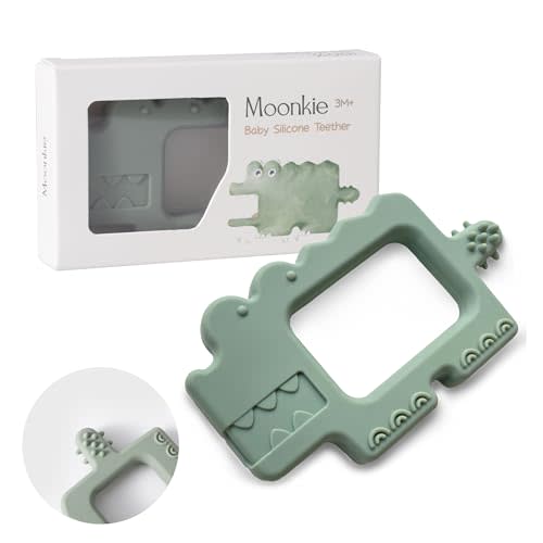 Moonkie Teething Toy, Safe & Easy to Hold BPA Free Silicone Baby Soothing Teethers, Prevent Finger Sucking Teether Toys Best for Babies 0-6 6-12 Months (Crocodile Sage)