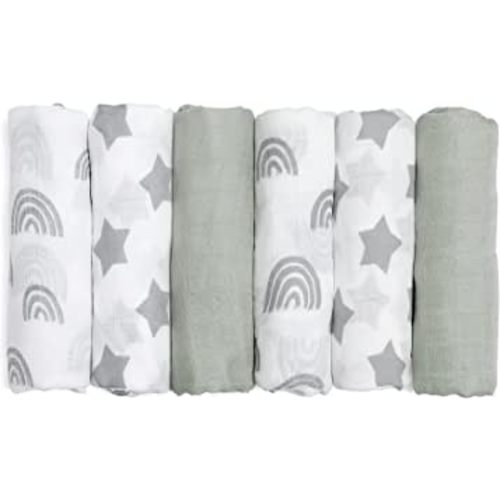 GLLQUEN BABY Receiving Blanket Boy Cotton Muslin Swaddle Blankets Girl Newborn Squares Breathable & Soft Thin Baby Blankets Cloths Double Absorbent Infant Swaddling Wrap - 6 Pack (Star)