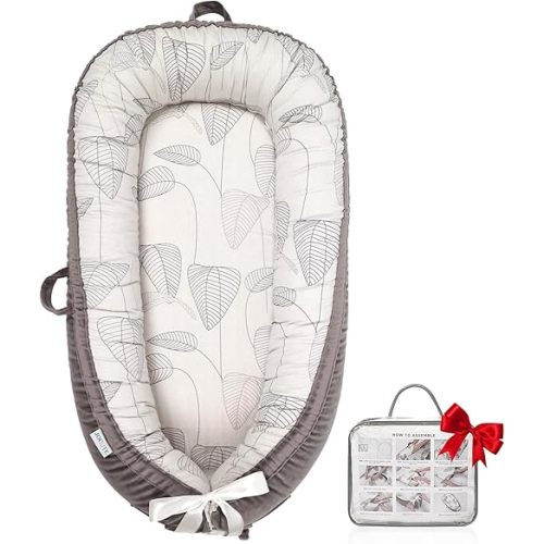 Organic Cotton Baby Lounger – Reversible, Portable, Soft & Breathable with Washable Cover | Perfect for Awake-Time Use Only - Little Leaves
